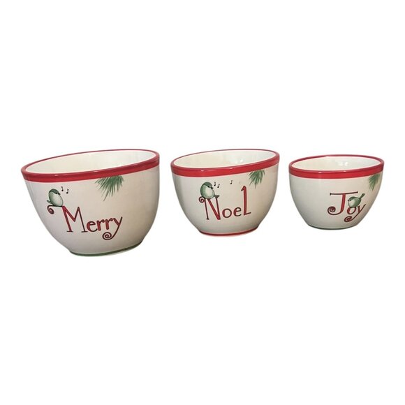 Everyday White Christmas Porcelain Nesting Bowls Set Of 3 Merry Noel Joy - Picture 4 of 5